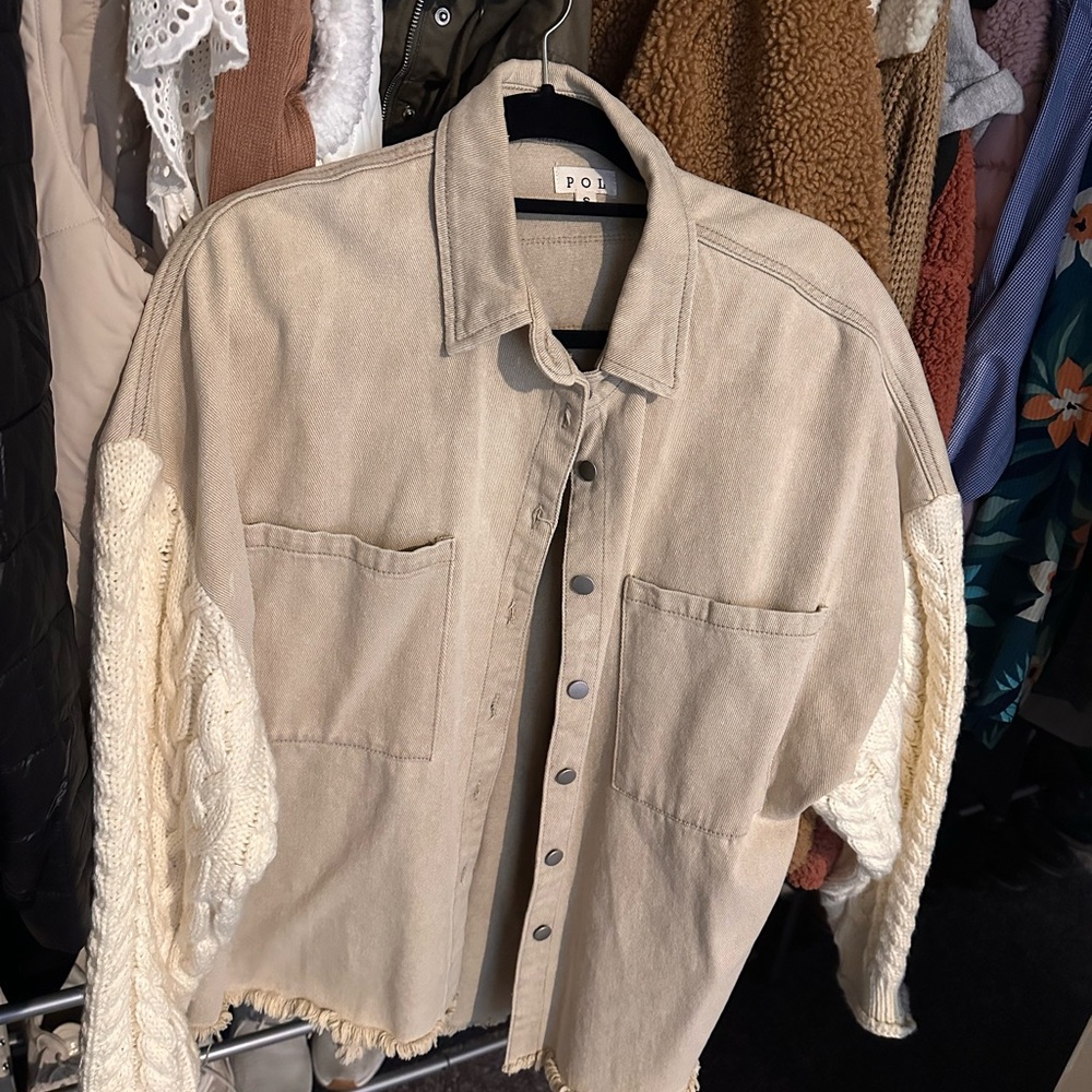 POL Beige Jacket with Knit Sleeves